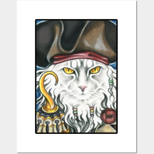 Pirate Cat with Hook - Black Outlined Version Posters and Art